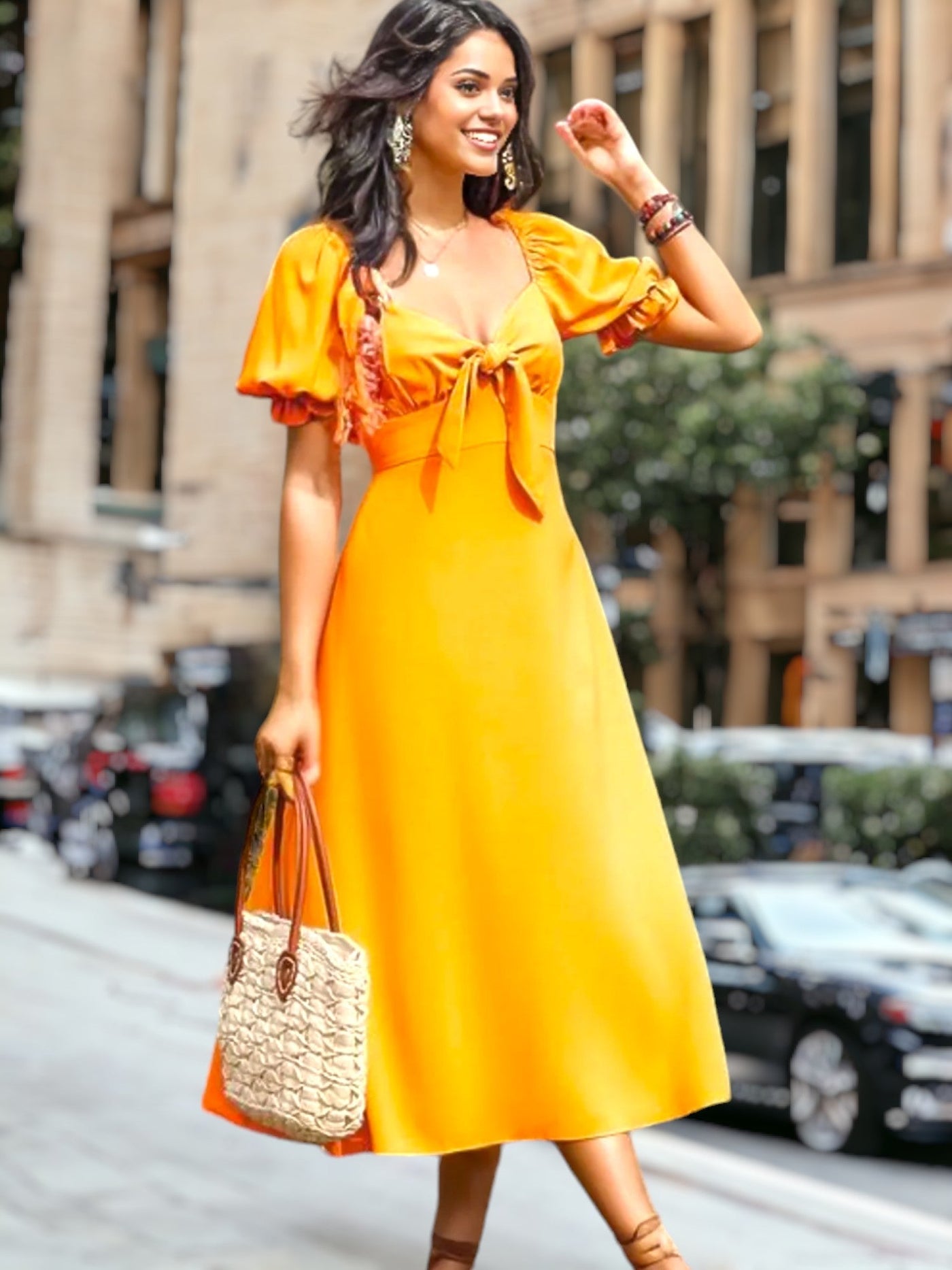 Selene - Midikleid mit Puffärmeln