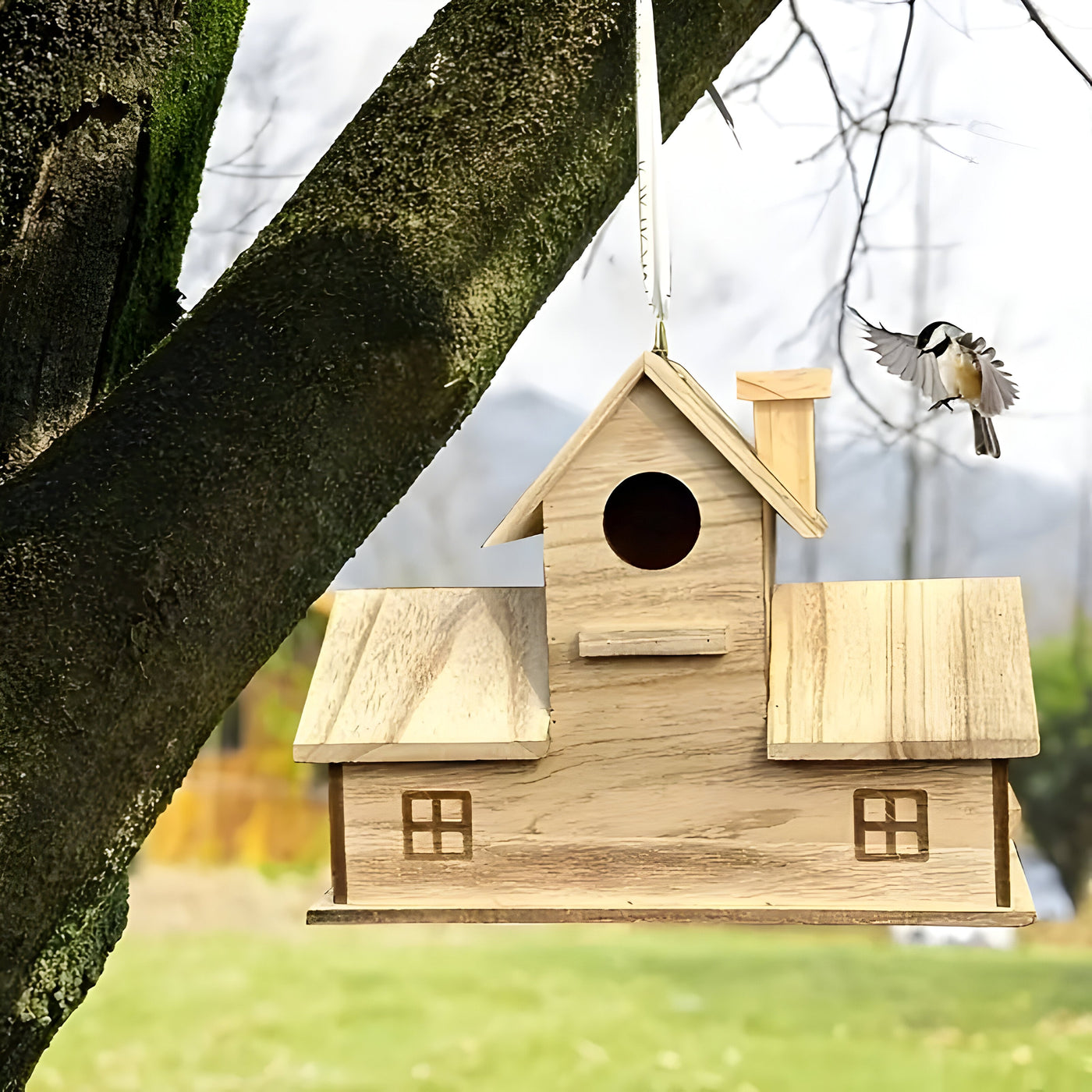 WoodlandBird House- Wooden Hanging Birdhouse with 3-Hole