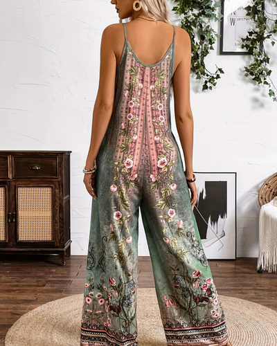 Damen Boho Jumpsuit Mit Blumenmuster | Ärmellos & Weites Bein