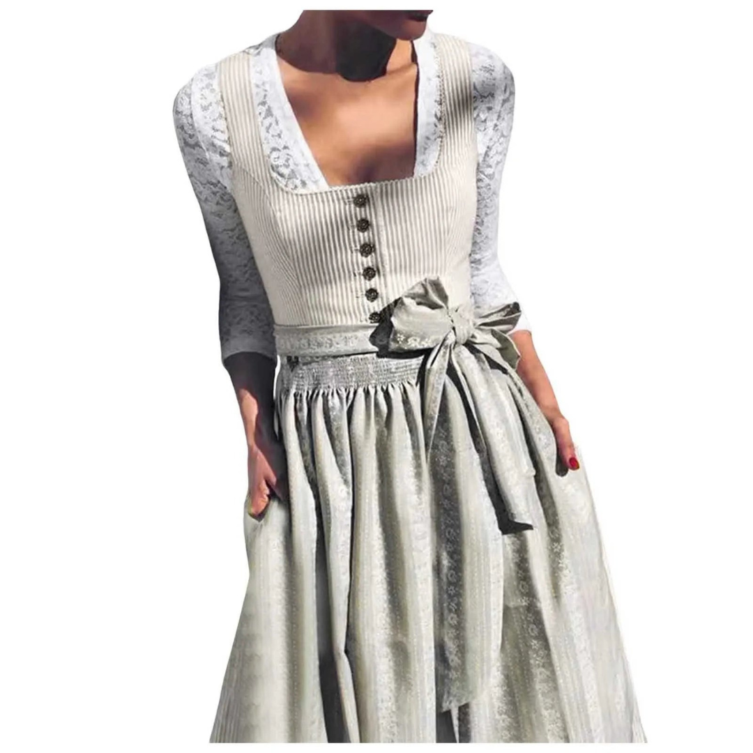 Damen Grau Oktoberfest Dirndl Kleid