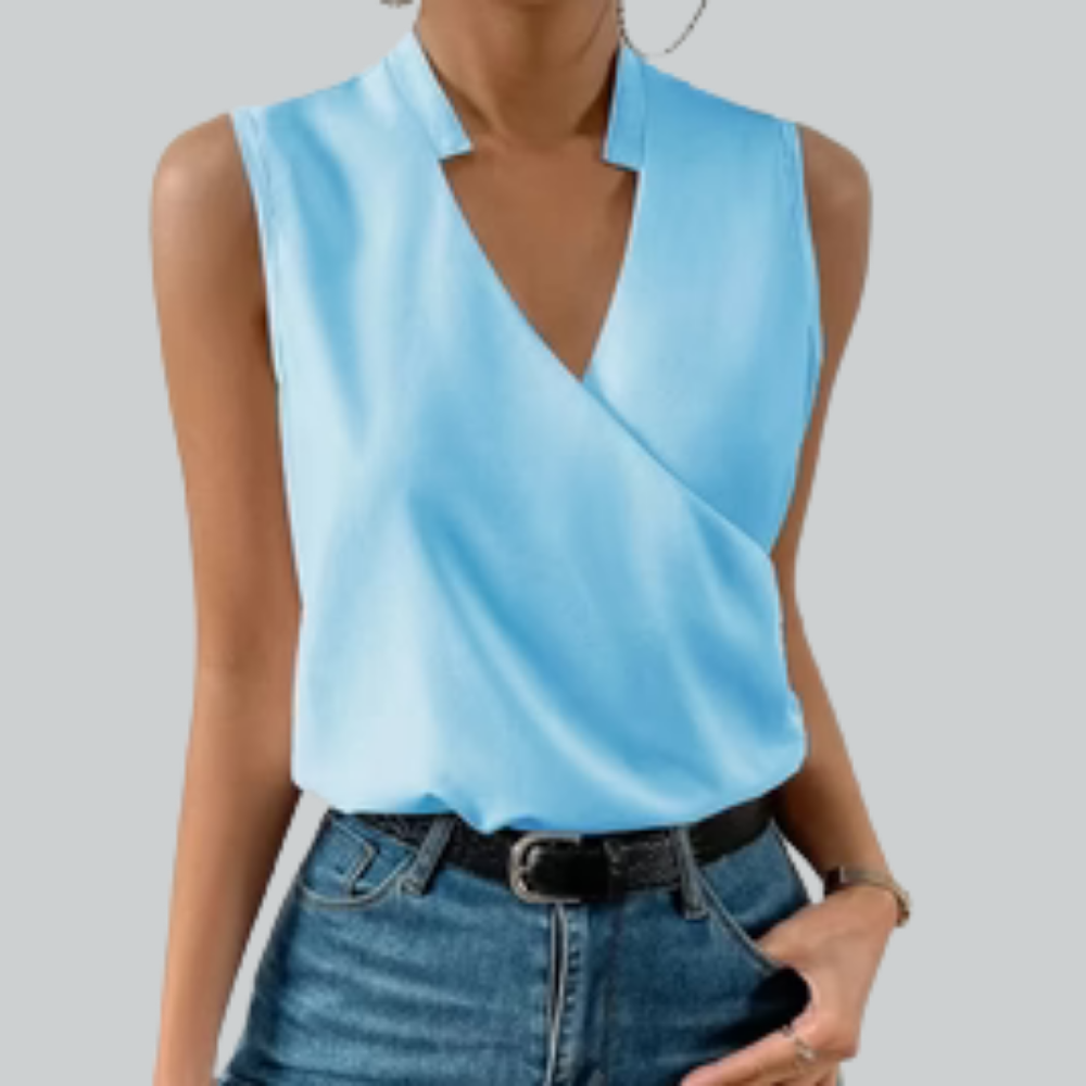 LENAE - Ärmellose Wickelbluse in Schwarz – Zeitlose Eleganz für jeden Anlass