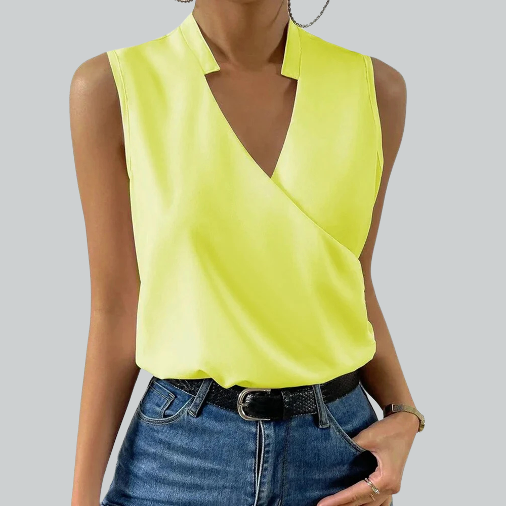 LENAE - Ärmellose Wickelbluse in Schwarz – Zeitlose Eleganz für jeden Anlass