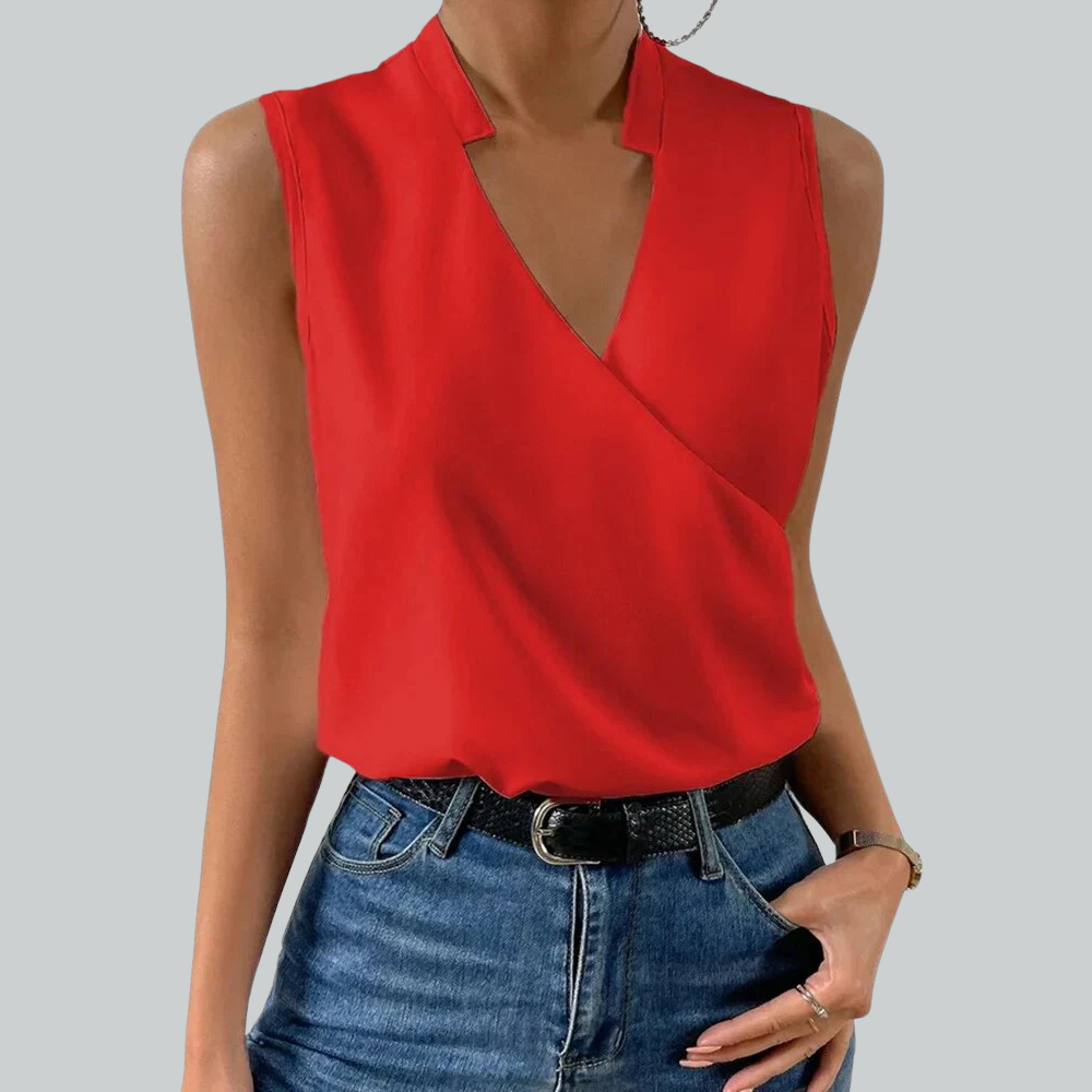 LENAE - Ärmellose Wickelbluse in Schwarz – Zeitlose Eleganz für jeden Anlass