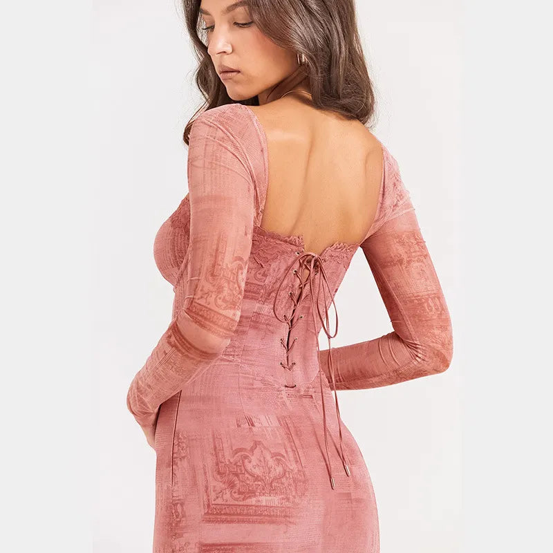 Gala - Schickes langes rosa Spitzenkleid