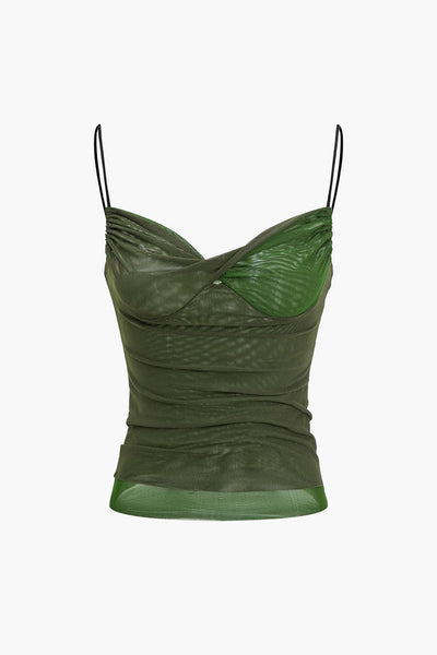 Janet | Spaghettiträgern Bodycon Mesh-Camisole mit Drapierung