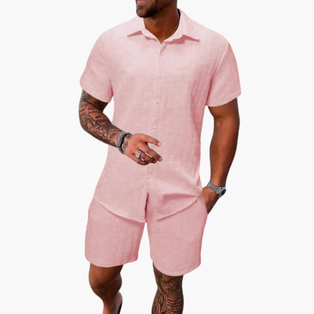 Herren Zweiteiler Set aus Baumwollmix mit Jacquardstruktur