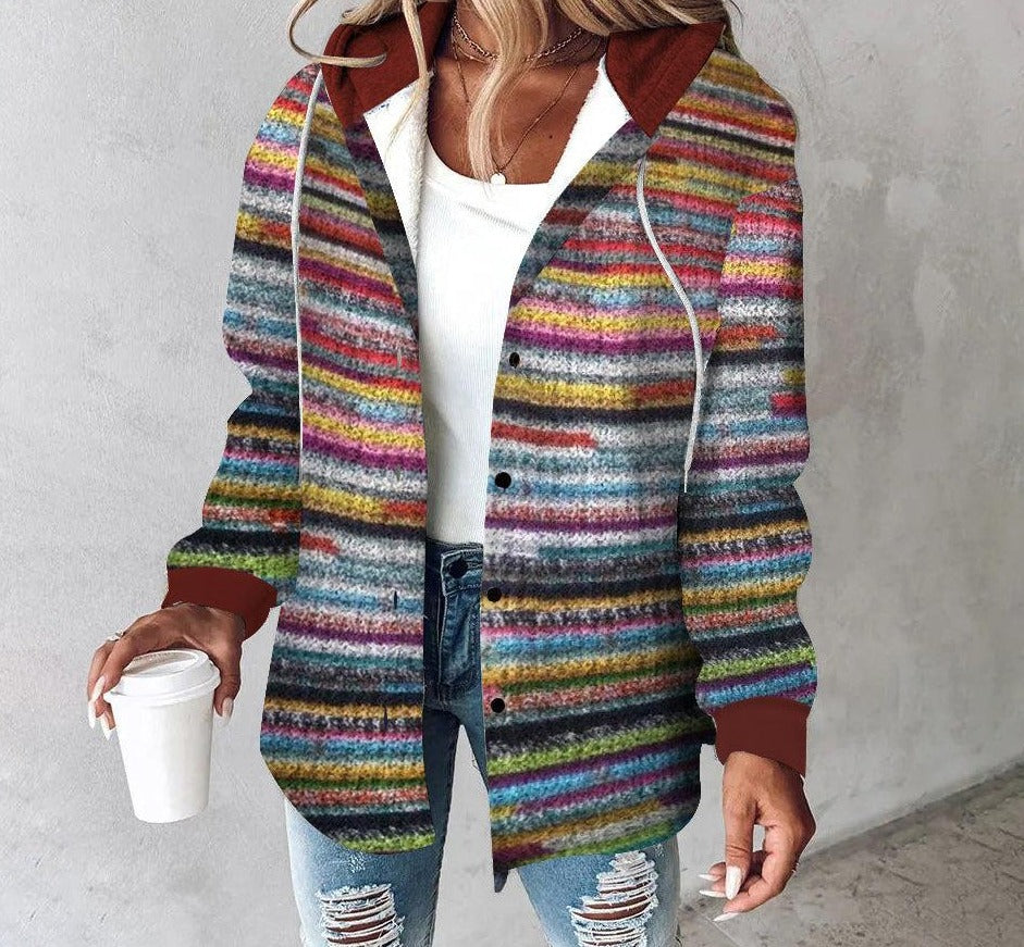 Bunte Kapuzenjacke mit kräftigem Stil für Damen