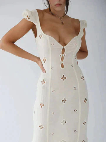 Weißes Maxikleid aus hochwertigem Stoff für festliche Anlässe für Frauen