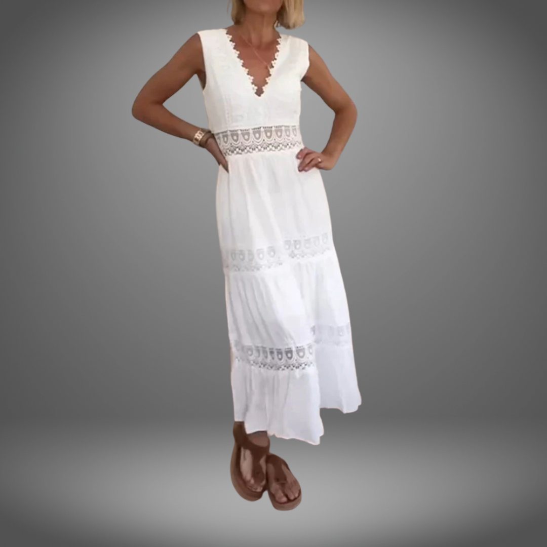 Wilhelmina© | Ärmelloses V-Ausschnitt-Kleid mit Spitze