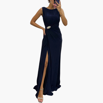 Plissee Maxikleid mit Schlitz - Elegantes Damen Abendkleid