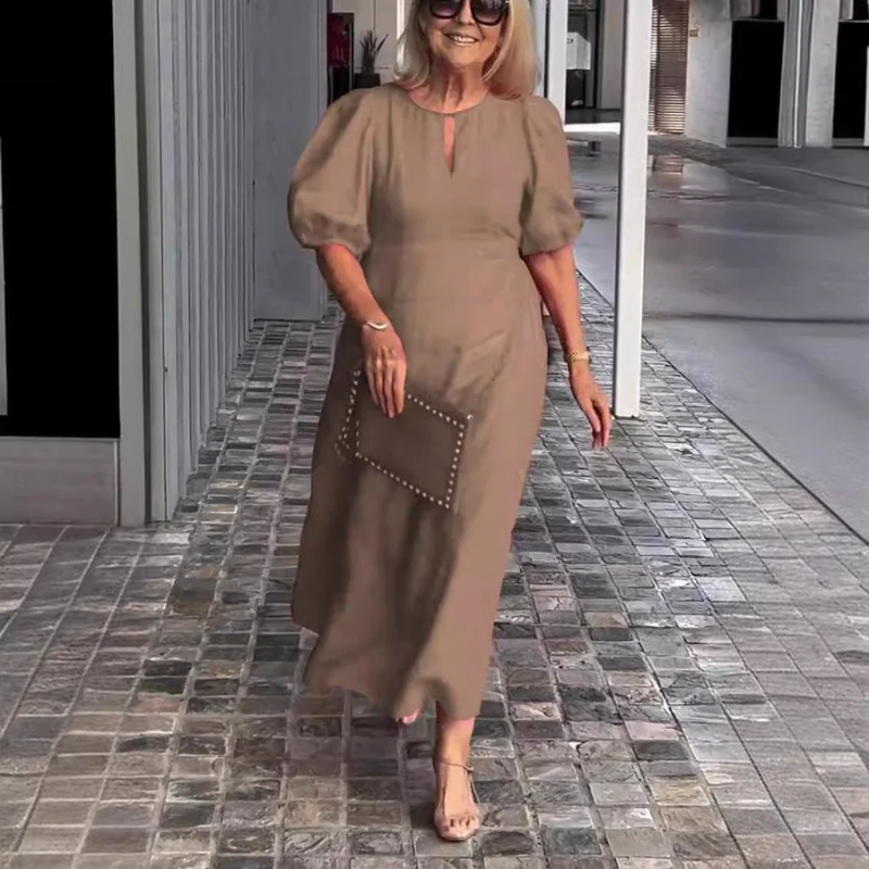 Stilvolles Kleid Mit Pufferärmeln Für Damen | Midi