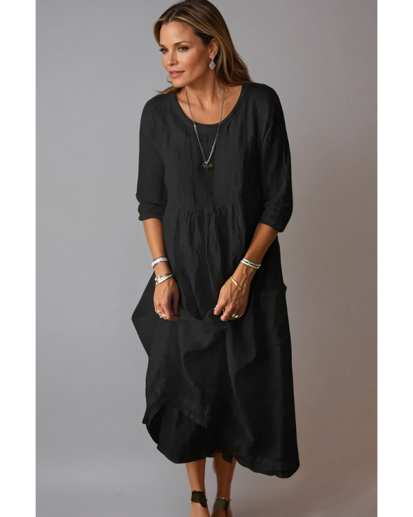 Stilvolles Damenkleid Mit 3/4 Ärmeln | Midi