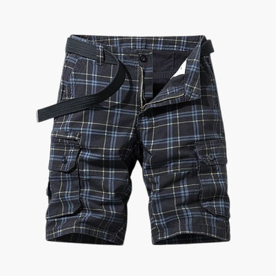 Herren Cargo Shorts mit Karomuster und Stoffgürtel