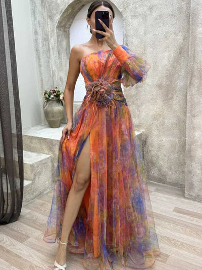 Maxi-Kleid Rosea Asymmetrischer Blumendruck