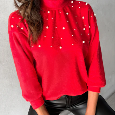 Linaelle - Gelber Pullover mit Perlen – Strahlend, weich & voller Charme