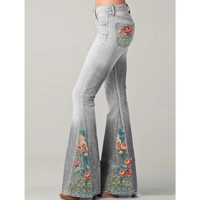 Damen Vintage Jeans – Blumenbestickt – Ausgestellt