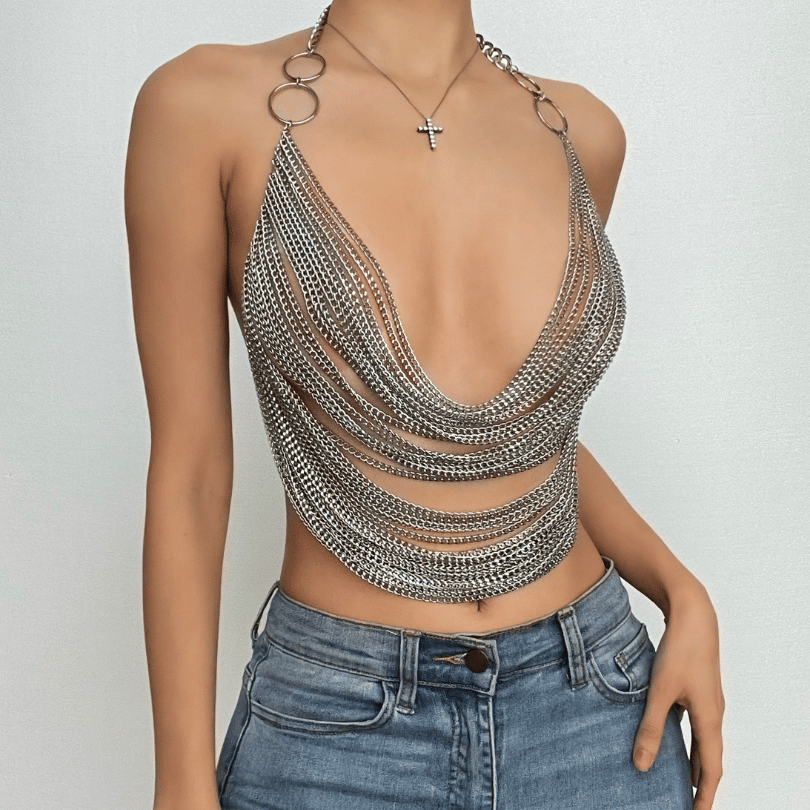 Crop Top mit Kettendetail und offenem Rücken für Frauen