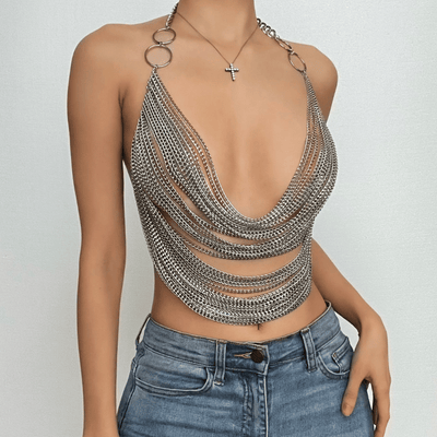Crop Top mit Kettendetail und offenem Rücken für Frauen