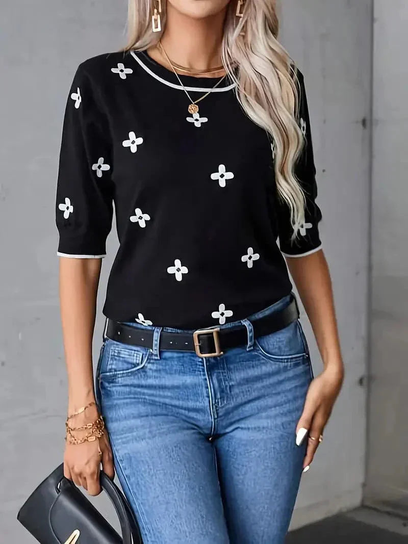 T Shirt mit französischem Lilienmuster für Frauen