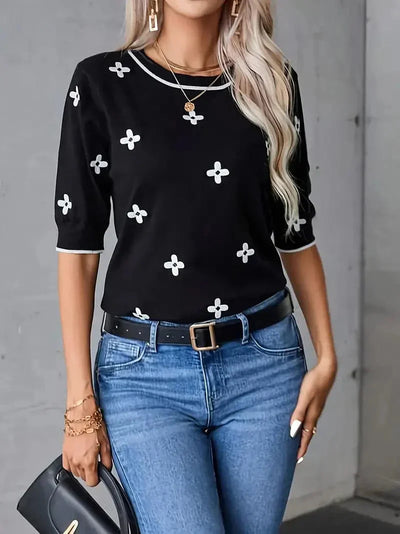 T Shirt mit französischem Lilienmuster für Frauen