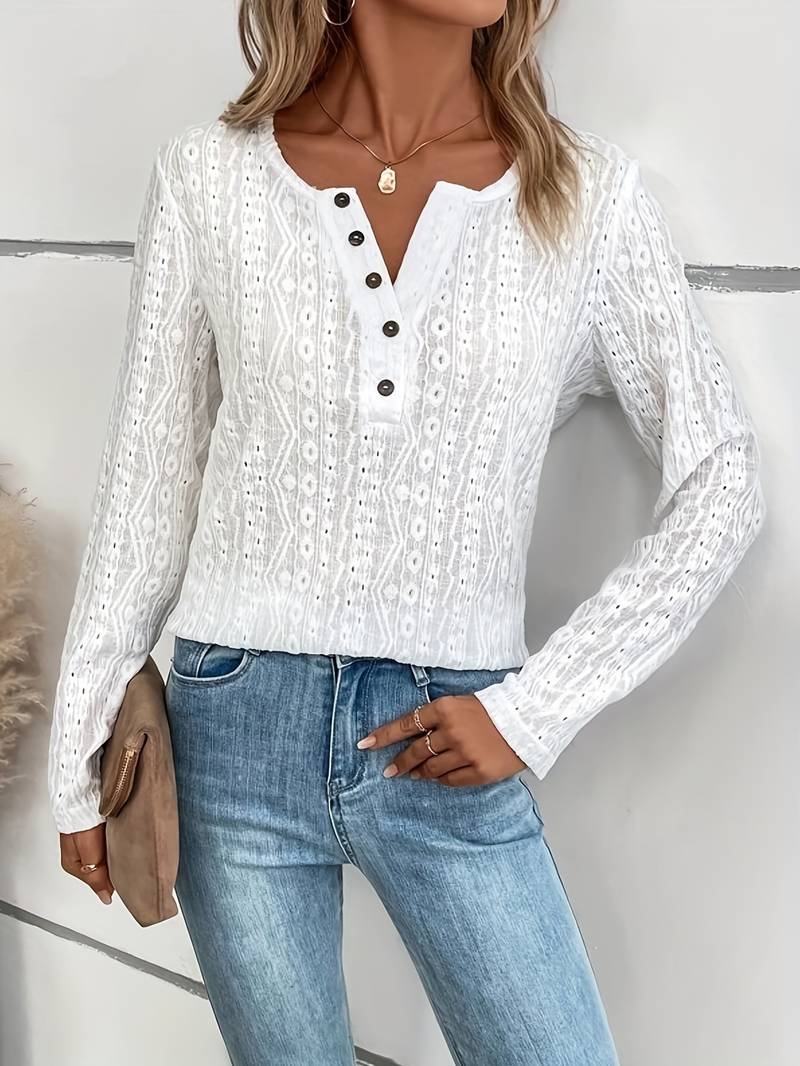 Langärmliges T Shirt mit halber Knopfleiste für Frauen