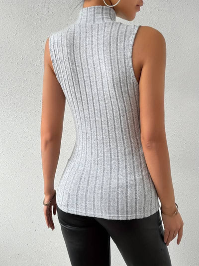 Ärmelloses Rippstrick Top mit Rollkragen für Frauen