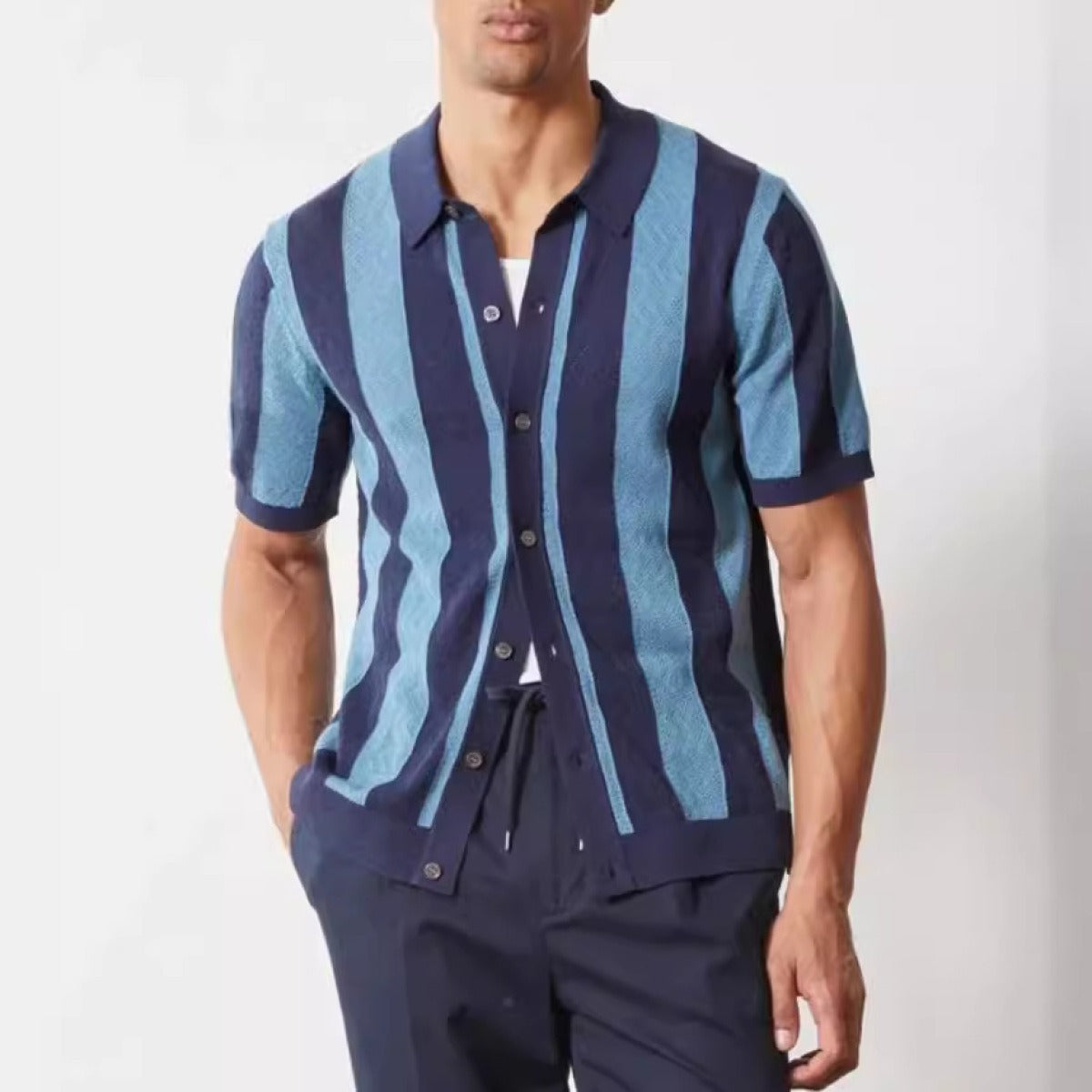 Atmungsaktives Herren-Poloshirt im Retro-Stil aus durchbrochenem Strick - Adrian