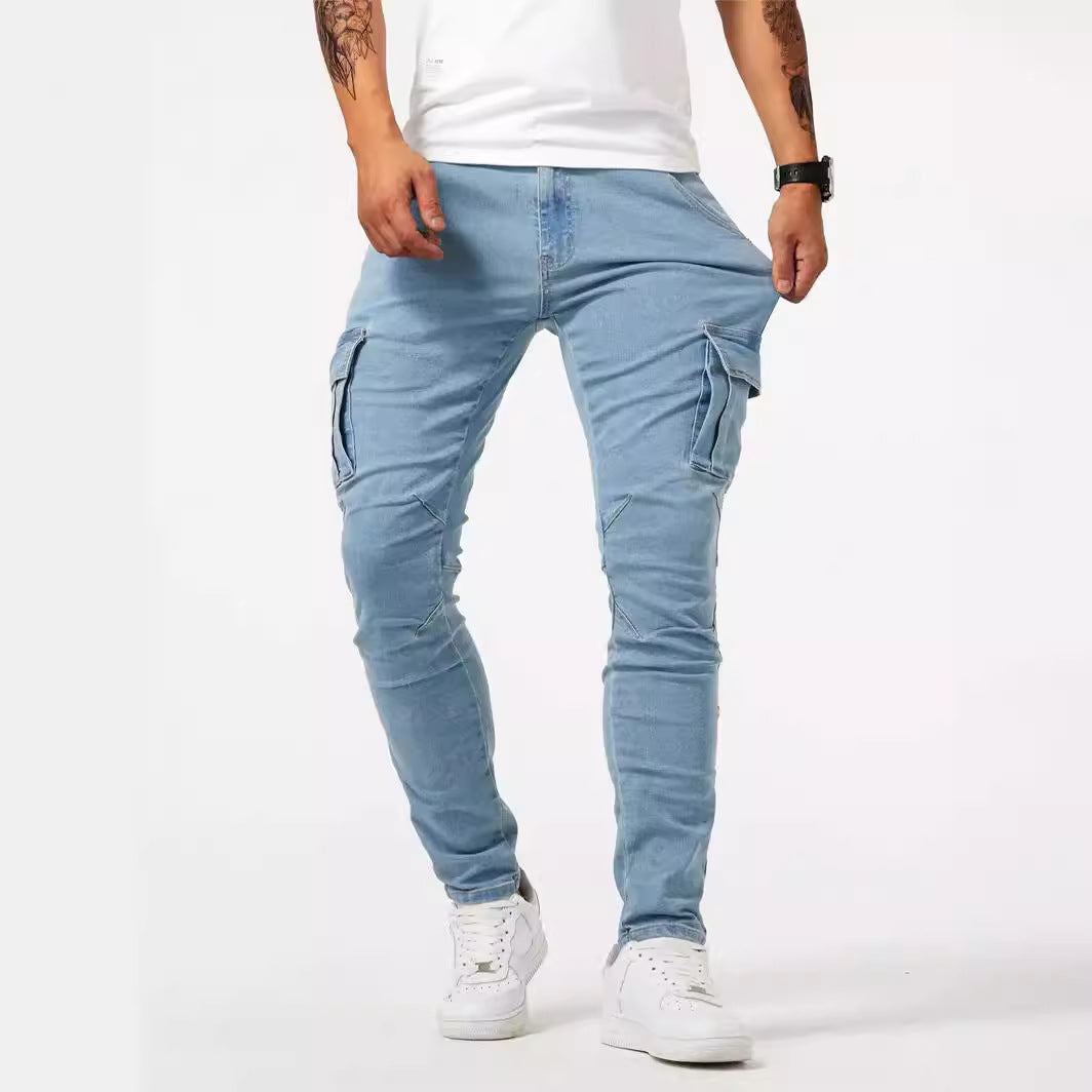 Hellblaue Cargo-Hose aus Stretch-Denim für Herren - Denver