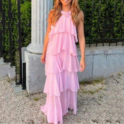 Halterneck Kleid mit Lagenvolants und femininer Ausstrahlung für Frauen