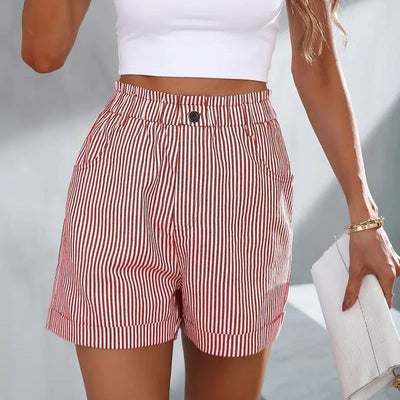 Gestreifte High-Waist Sommer-Shorts mit Taschen – Leicht & Elegant