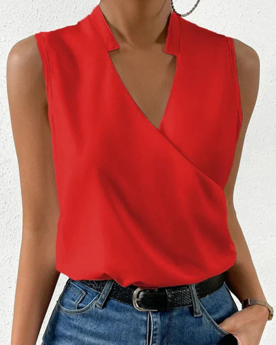 Damen Elegantes Ärmelloses Wickeloberteil | V-Ausschnitt Bluse