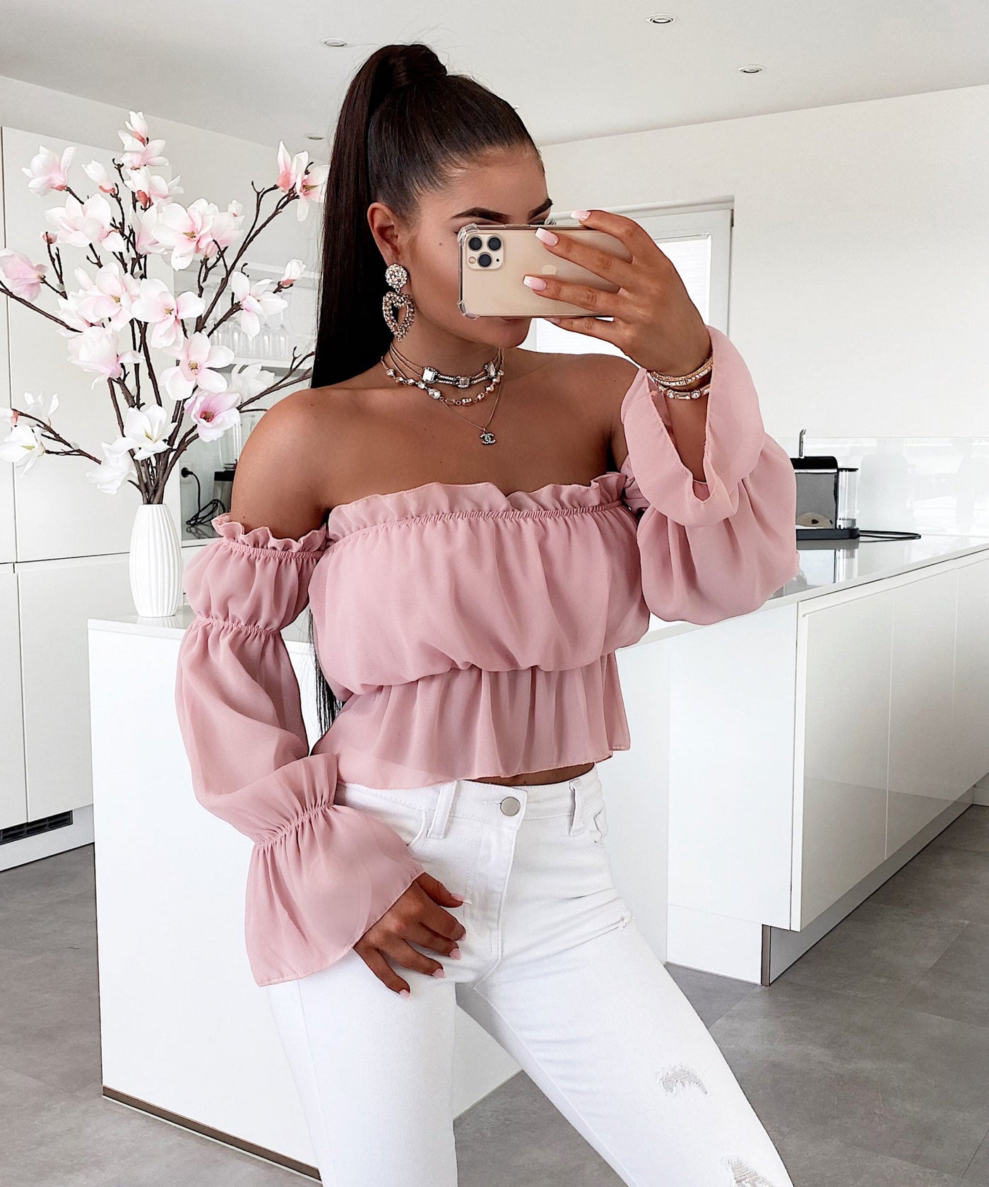 Crop Rosa Top mit verspielter Eleganz für Frauen