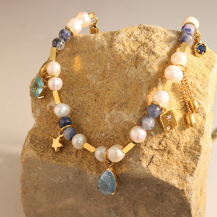 Halskette mit gemischten Perlen und schickem Design für Damen