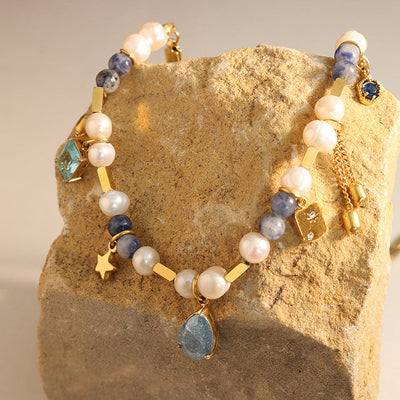 Halskette mit gemischten Perlen und schickem Design für Damen