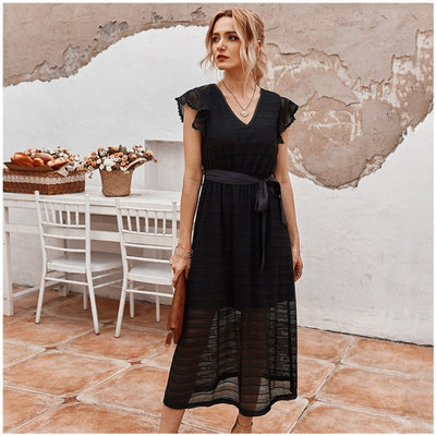 Damen Midikleid strukturierter Chiffon ausgestellter Schnitt - Adriana