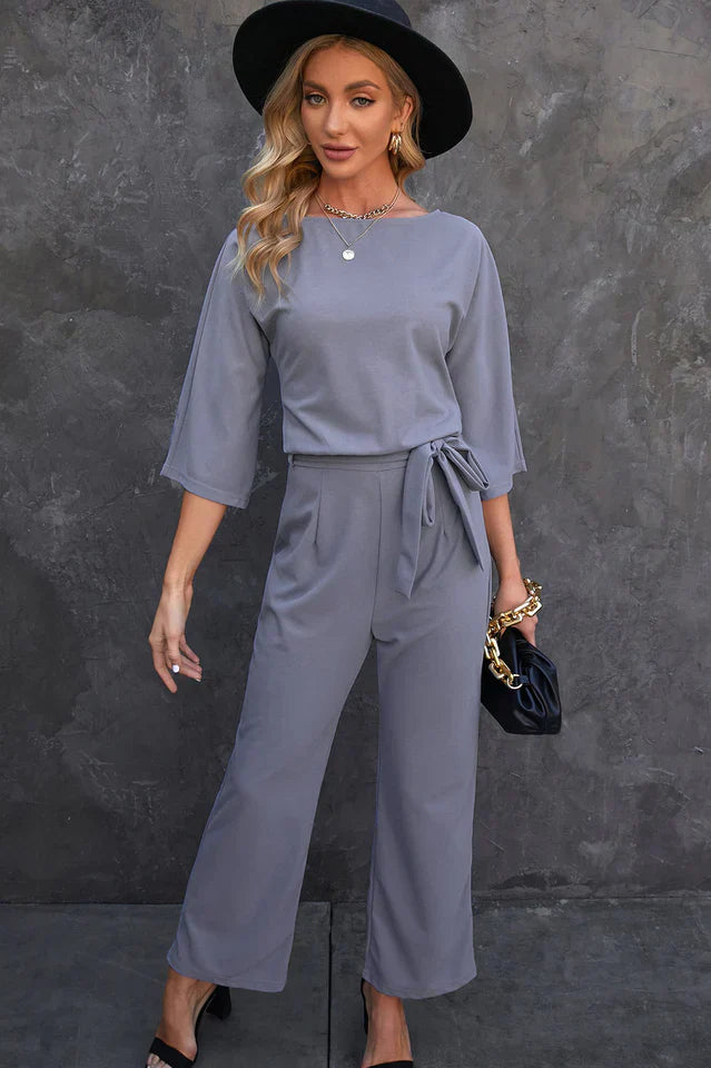 Catalina - Damen Leinen Jumpsuit – Weite Beine & Gürtel