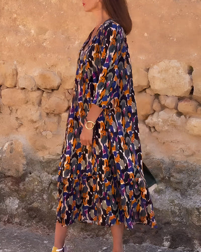 Nathalie | Kleid mit V-Ausschnitt und Retro-Muster