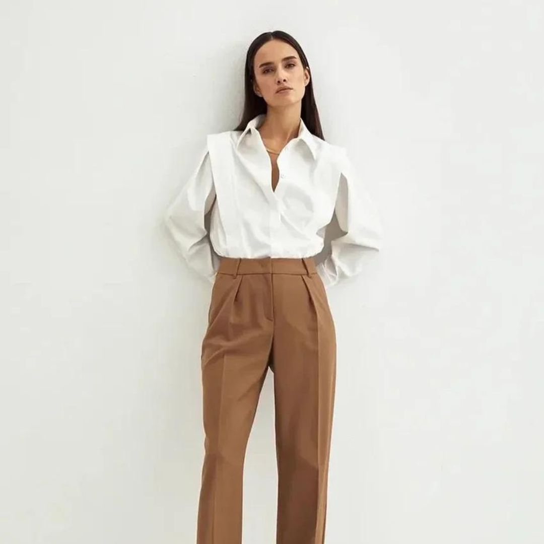 Oberteil mit V Ausschnitt und Ballonärmeln für Frauen