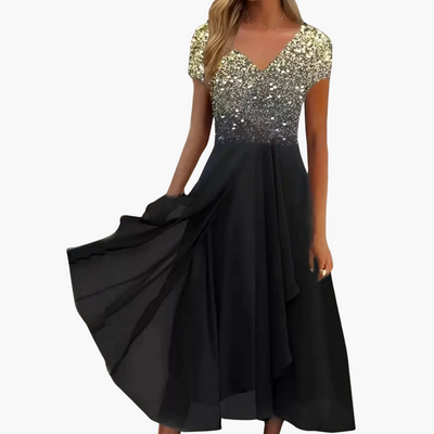Midikleid für Damen - Elegant mit Pailletten & Chiffonrock