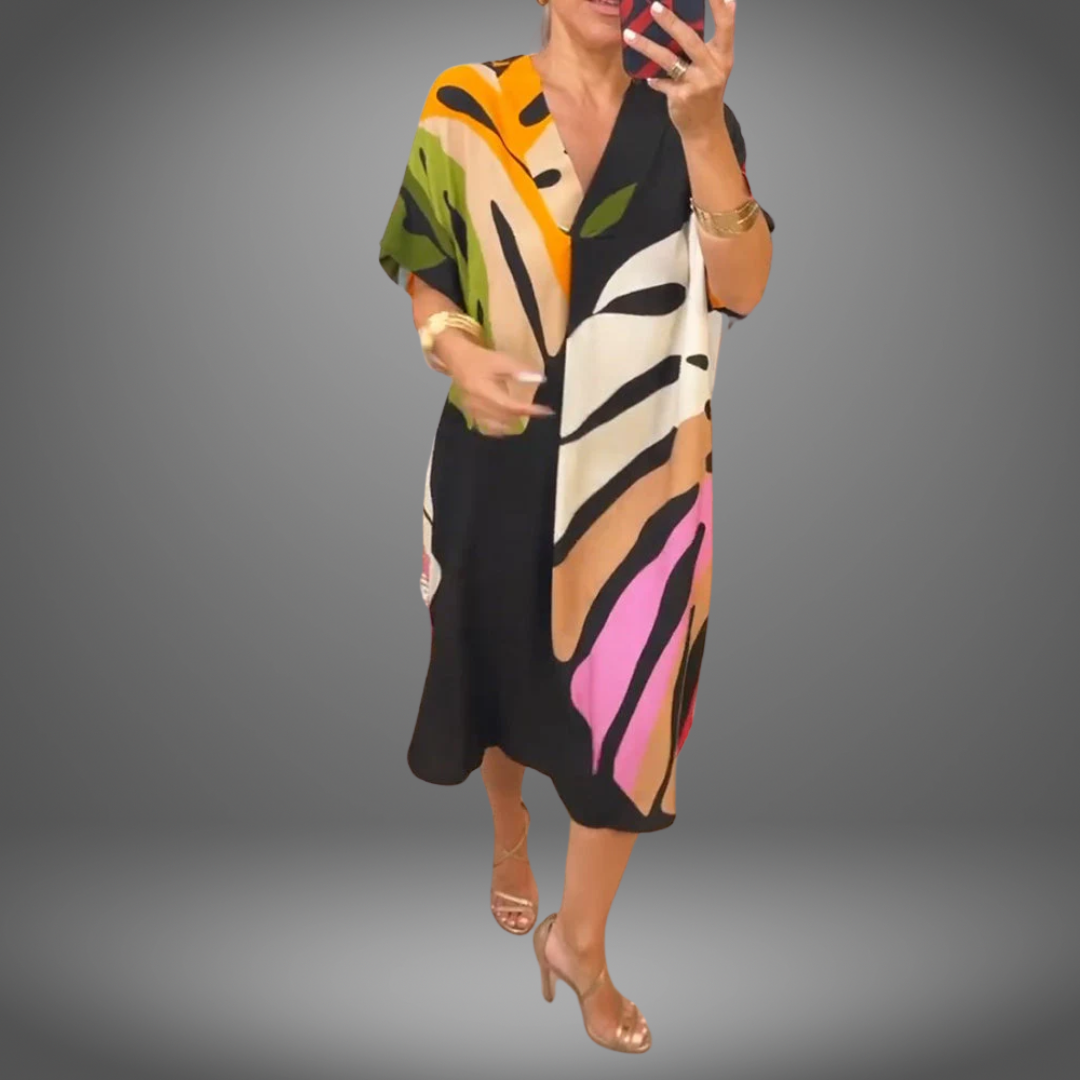 Selma©️ | Lässiges Kleid mit buntem Blätterprint