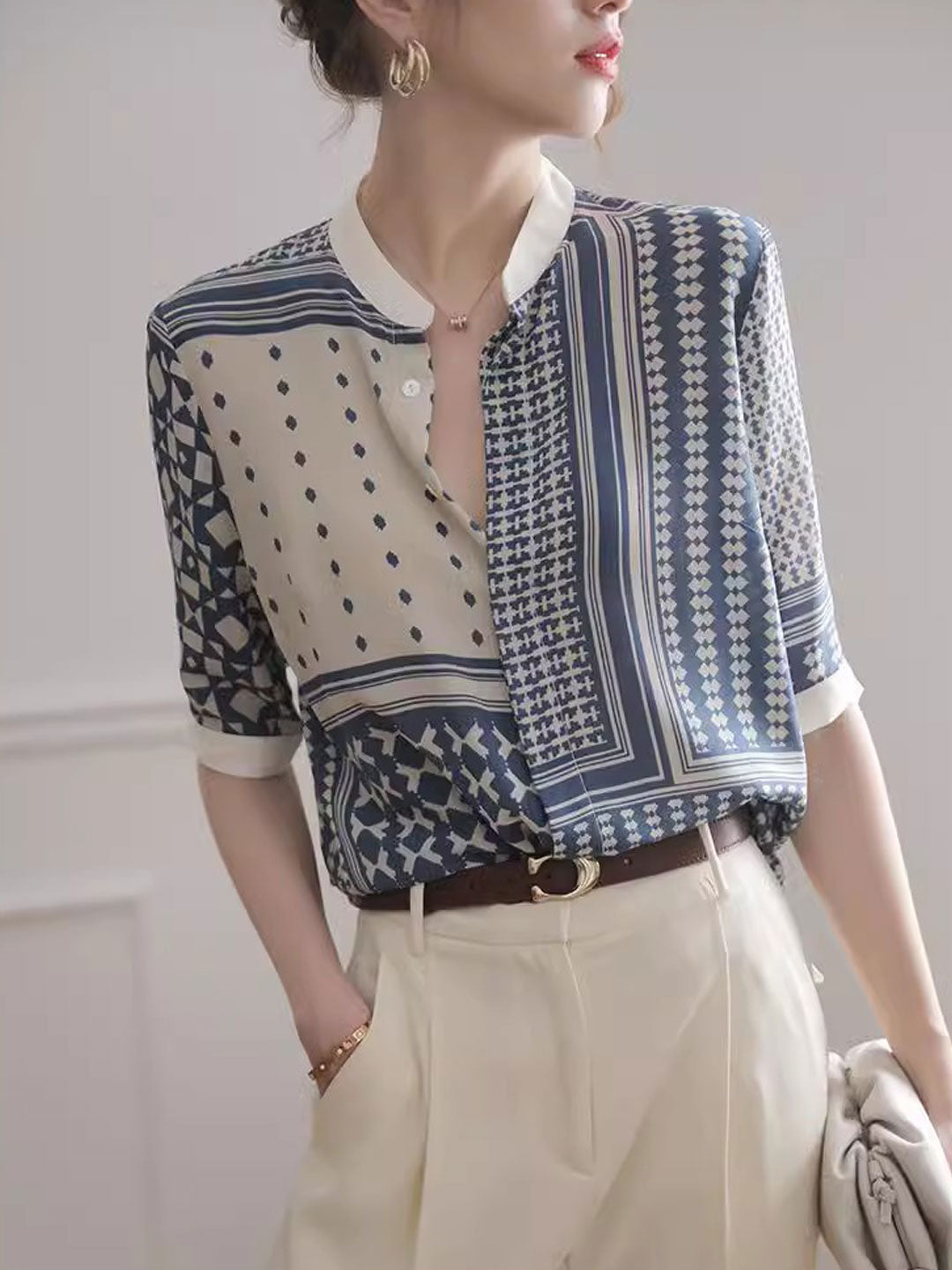 Retro Hemd mit Karos und Streifen für Frauen