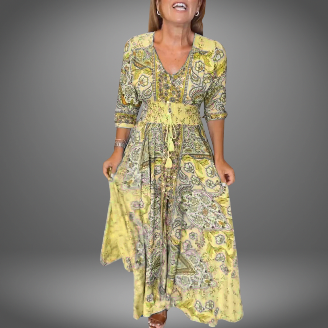 Viktoria©️ | Festliches Kleid mit V-Ausschnitt und Dreiviertelärmeln