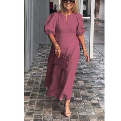 Stilvolles Kleid Mit Pufferärmeln Für Damen | Midi