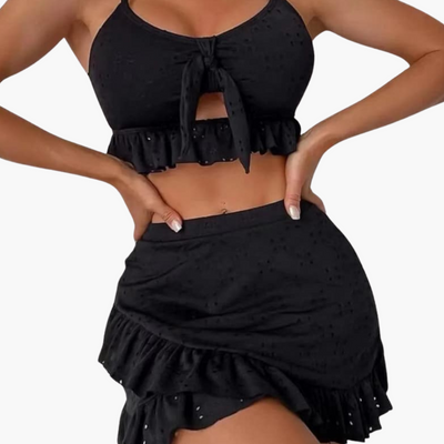 Bikini-Set Damen - 3-teilig mit Rüschen & High-Waist Design