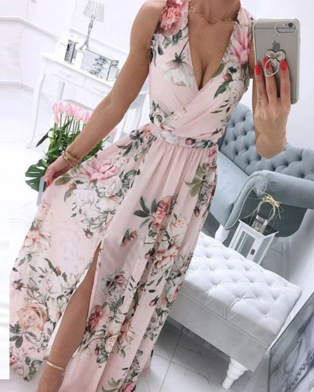 Julia® | Ärmelloses Strandkleid für Damen mit tiefem V-Ausschnitt