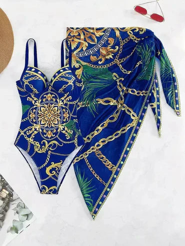 Kim® | Elegante ärmellose Bademode mit blauem Muster