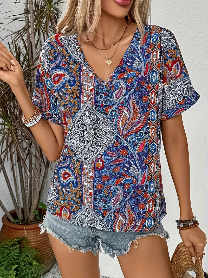 Lockeres Sommer Top mit Paisley Muster und Boho Leichtigkeit für Frauen
