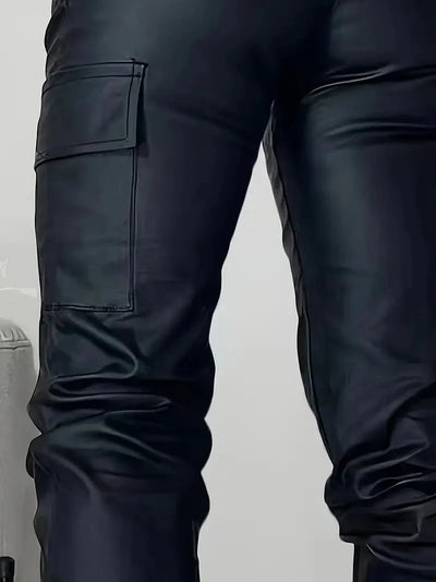 Cargo Jeans in Lederoptik mit mehreren Taschen für Frauen