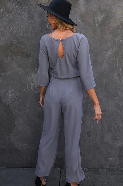 Catalina - Damen Leinen Jumpsuit – Weite Beine & Gürtel