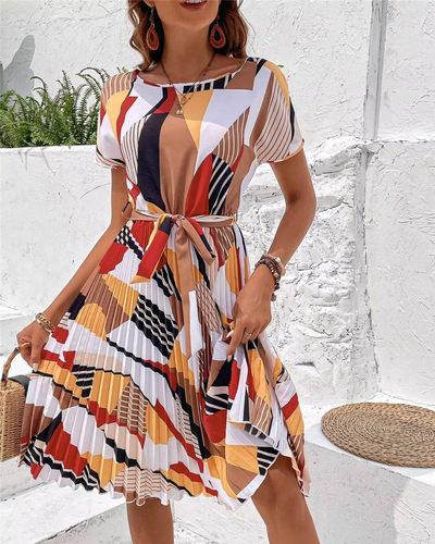 Viessa – Buntes Kleid mit taillierendem Bindegürtel